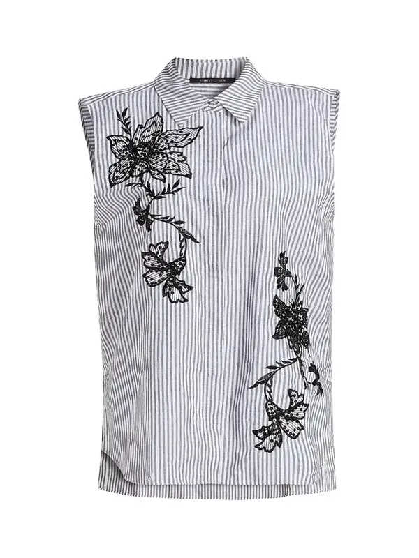 Aerin Striped Floral-Embroidered Blouse Aerin Striped Floral-Embroidered Blouse