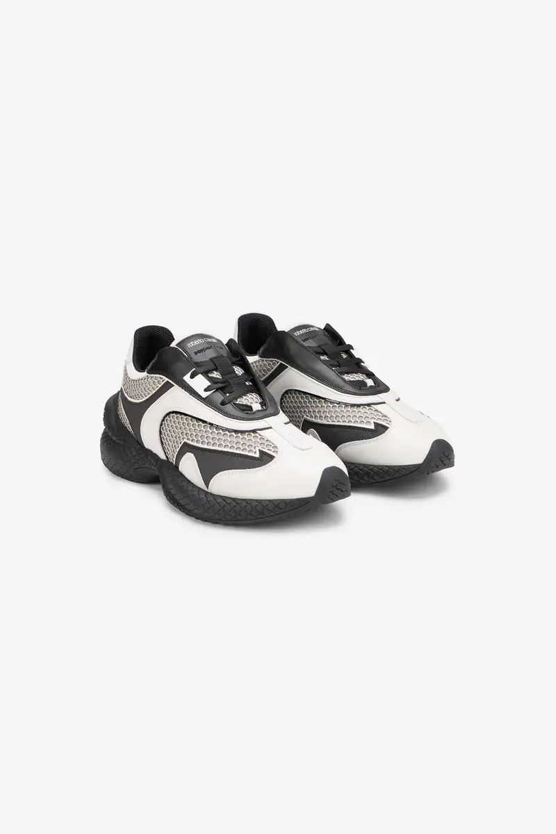 Roberto Cavalli White and Black Chunky Leather Sneakers | Thumbnail 2 Roberto Cavalli White and Black Chunky Leather Sneakers | Thumbnail 2