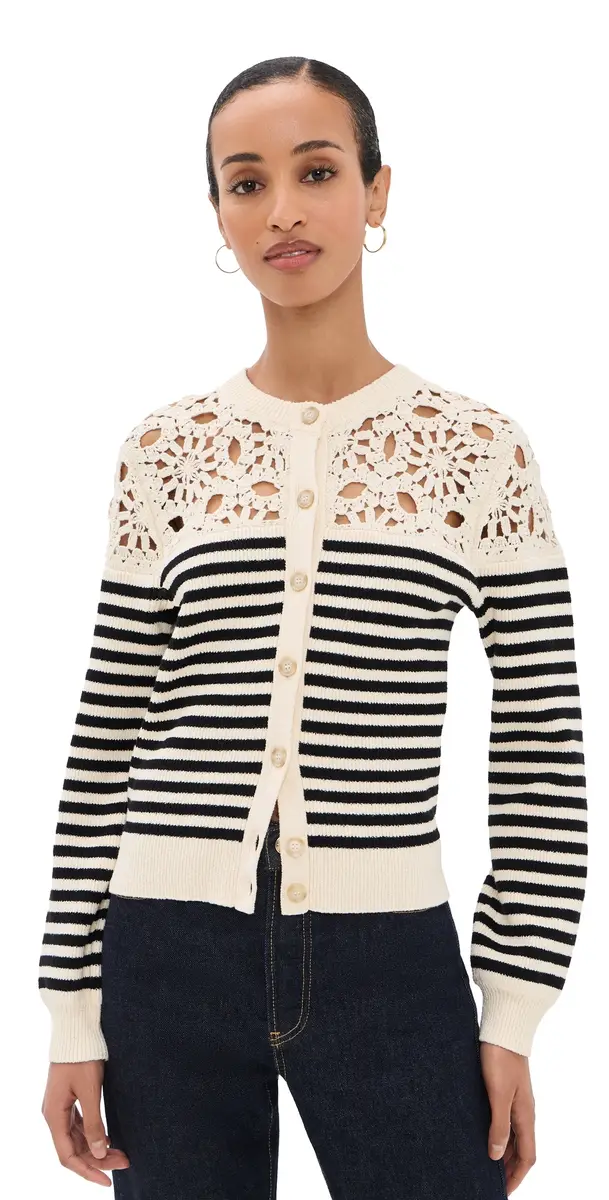 FRAME The Coastal tripe Cardigan Cream Multi | Image 1 FRAME The Coastal tripe Cardigan Cream Multi | Image 1