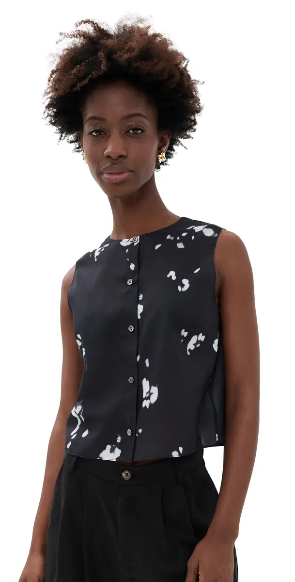 Theory Sleeveless Button Down hell Top Black Multi - A0p | Image 1 Theory Sleeveless Button Down hell Top Black Multi - A0p | Image 1