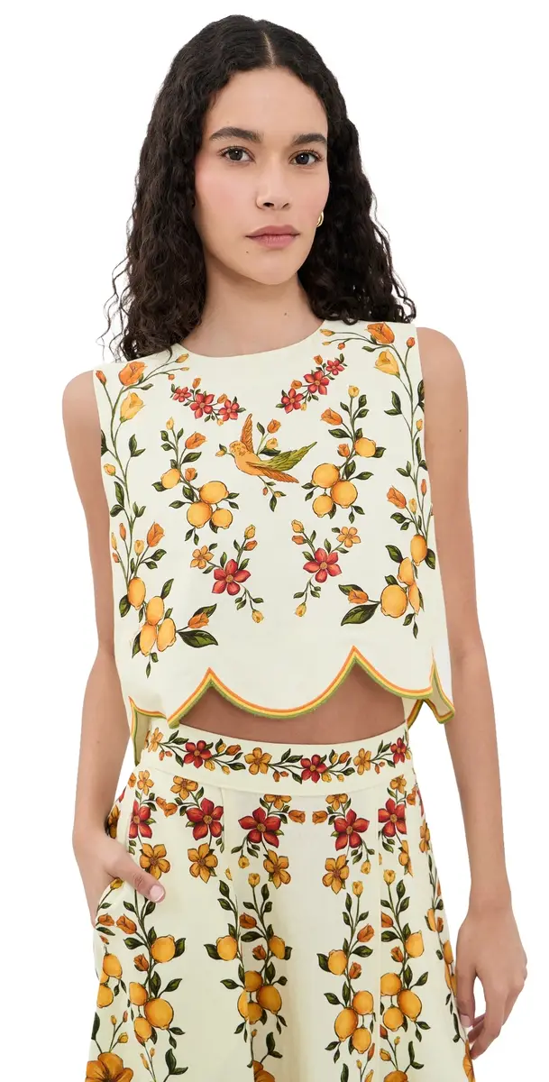 FARM Rio Scalloped Blouse Lemon Bouquet Off-White | Image 1 FARM Rio Scalloped Blouse Lemon Bouquet Off-White | Image 1