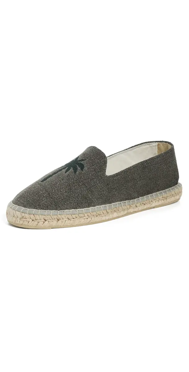 MANEBI Embroidered Hemp Classic Espadrilles Military Green/Palm On Tone | Image 1 MANEBI Embroidered Hemp Classic Espadrilles Military Green/Palm On Tone | Image 1