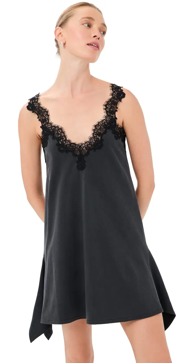 Stella McCartney Lace Mix Washed Jersey Dress Washed Black | Image 1 Stella McCartney Lace Mix Washed Jersey Dress Washed Black | Image 1