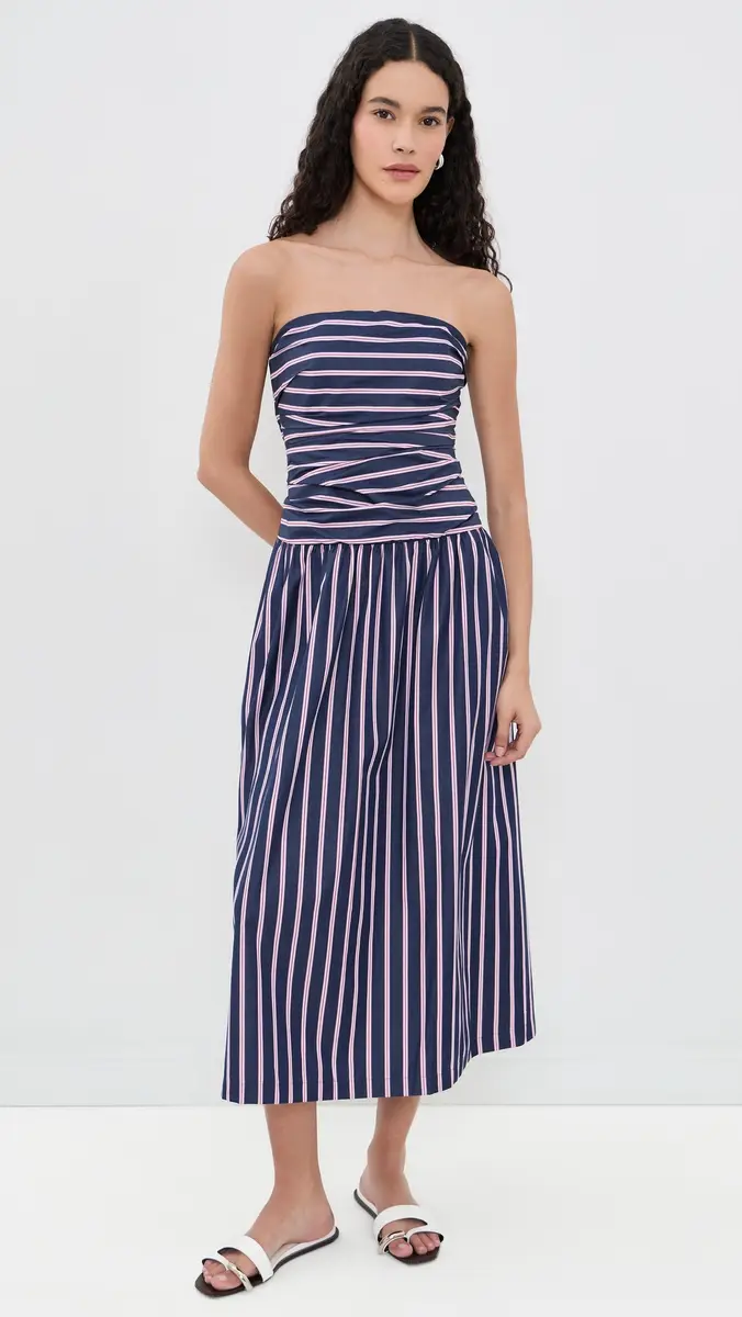 Madewell Strapless Ruched Midi Dress | Thumbnail 2 Madewell Strapless Ruched Midi Dress | Thumbnail 2