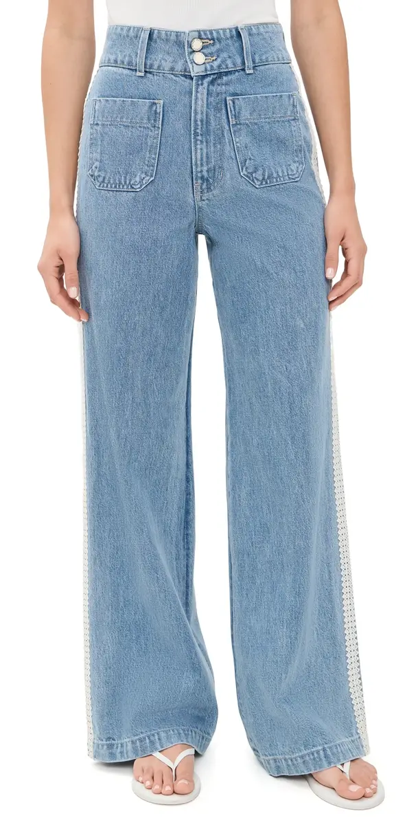 Veronica Beard Jean Taylor High Rise Wide Leg Jeans Halo Blue | Image 1 Veronica Beard Jean Taylor High Rise Wide Leg Jeans Halo Blue | Image 1