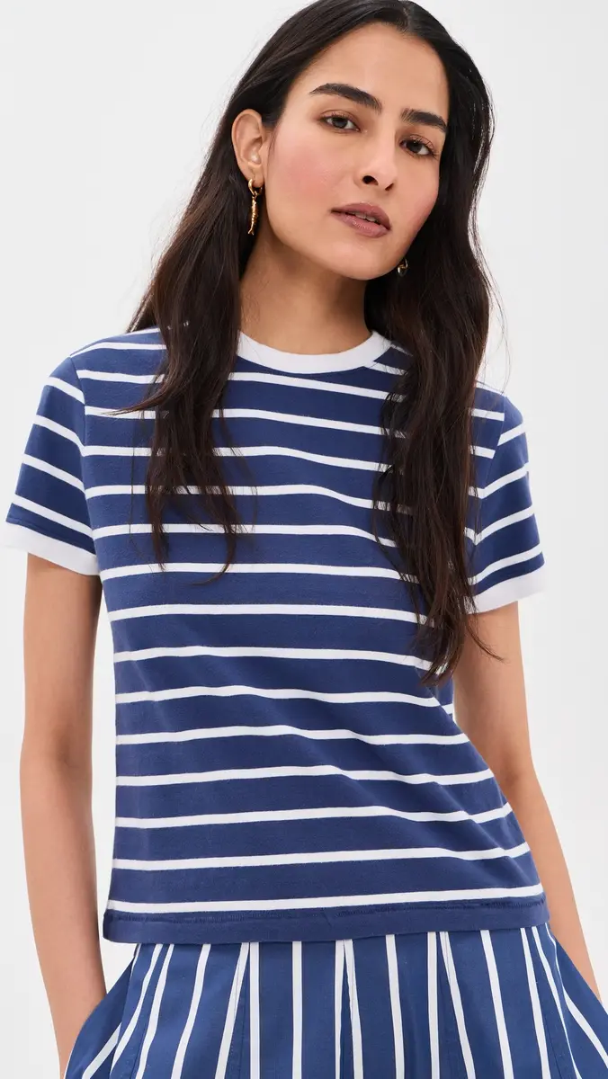 Madewell The Perfect Crewneck Baby Tee in Allday Jersey Matte Stripe Cool Navy | Thumbnail 2