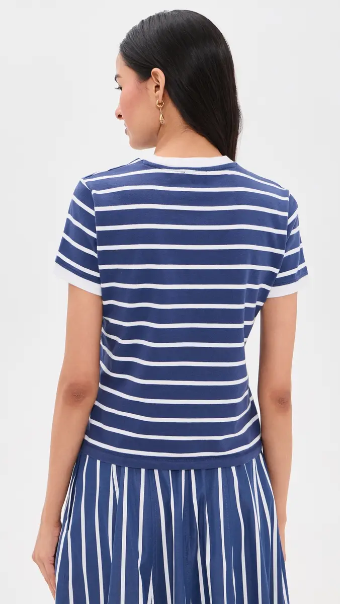 Madewell The Perfect Crewneck Baby Tee in Allday Jersey Matte Stripe Cool Navy | Thumbnail 3