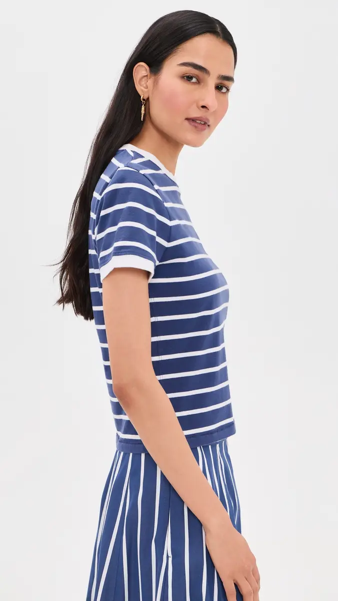 Madewell The Perfect Crewneck Baby Tee in Allday Jersey Matte Stripe Cool Navy | Thumbnail 4