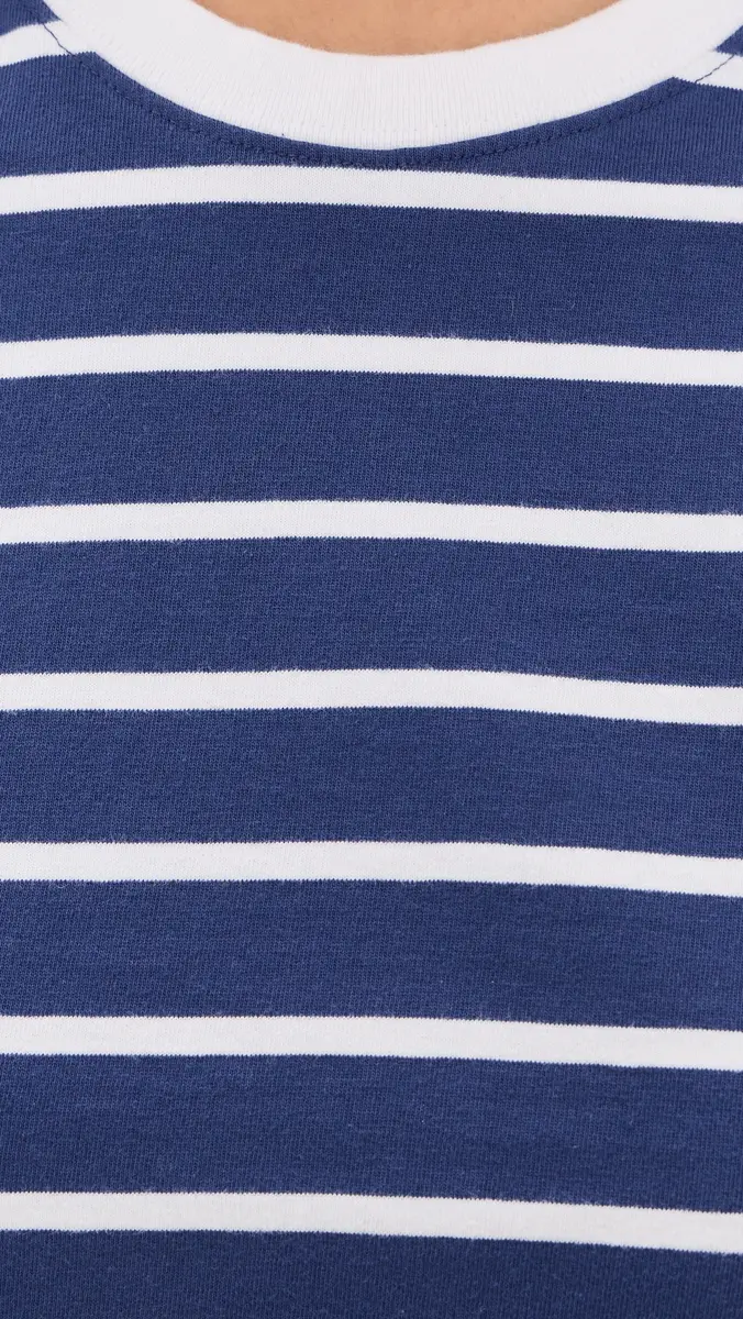 Madewell The Perfect Crewneck Baby Tee in Allday Jersey Matte Stripe Cool Navy | Thumbnail 6
