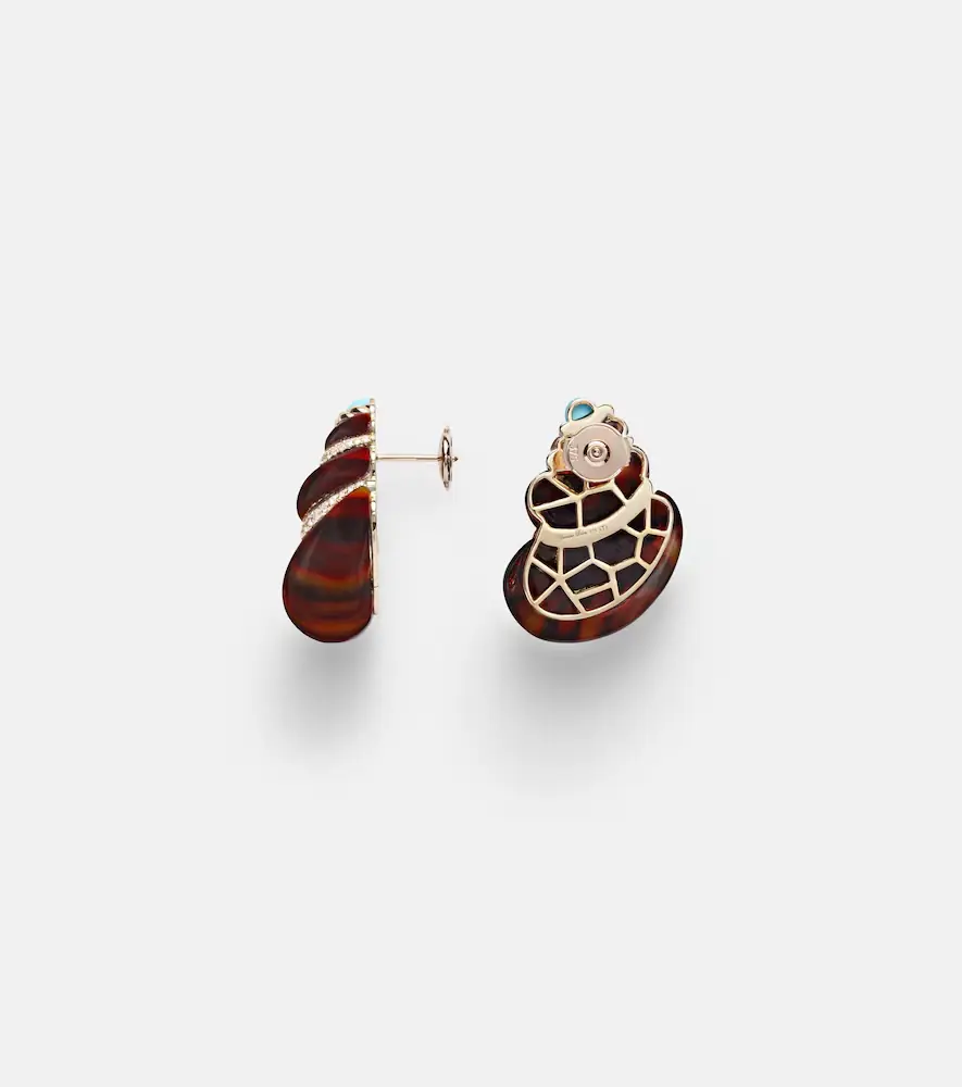 Yvonne Léon Yvonne Léon Coquillage 9kt gold earrings with diamonds and turquoise | Thumbnail 2 Yvonne Léon Yvonne Léon Coquillage 9kt gold earrings with diamonds and turquoise | Thumbnail 2