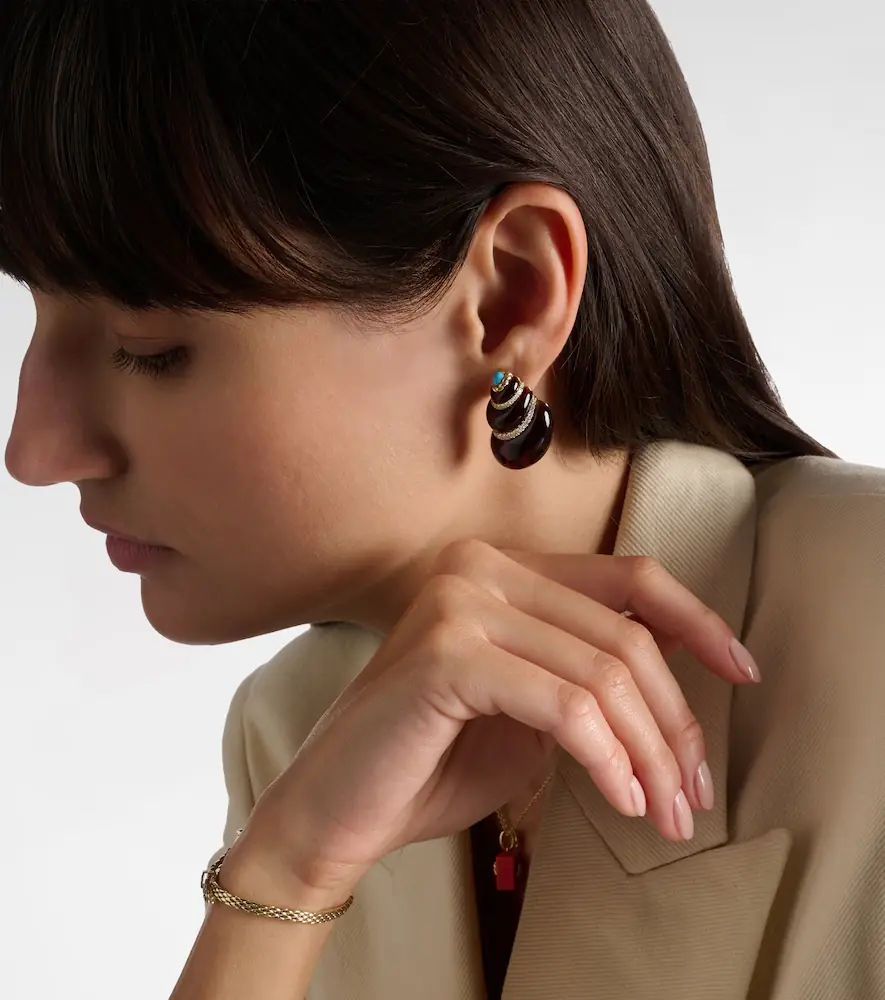 Yvonne Léon Yvonne Léon Coquillage 9kt gold earrings with diamonds and turquoise | Thumbnail 3 Yvonne Léon Yvonne Léon Coquillage 9kt gold earrings with diamonds and turquoise | Thumbnail 3
