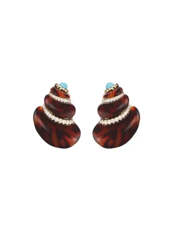 Yvonne Léon Coquillage 9kt gold earrings with diamonds and turquoise