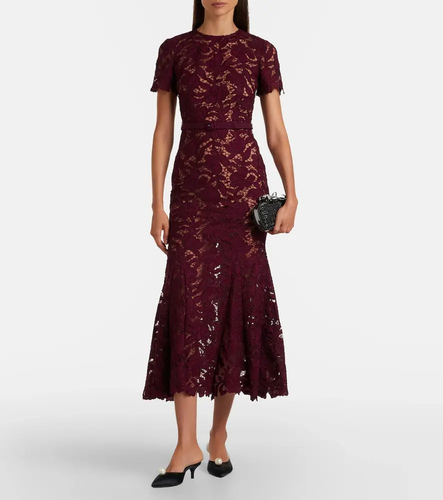 Self-Portrait Belted floral guipure lace midi dress | Thumbnail 5