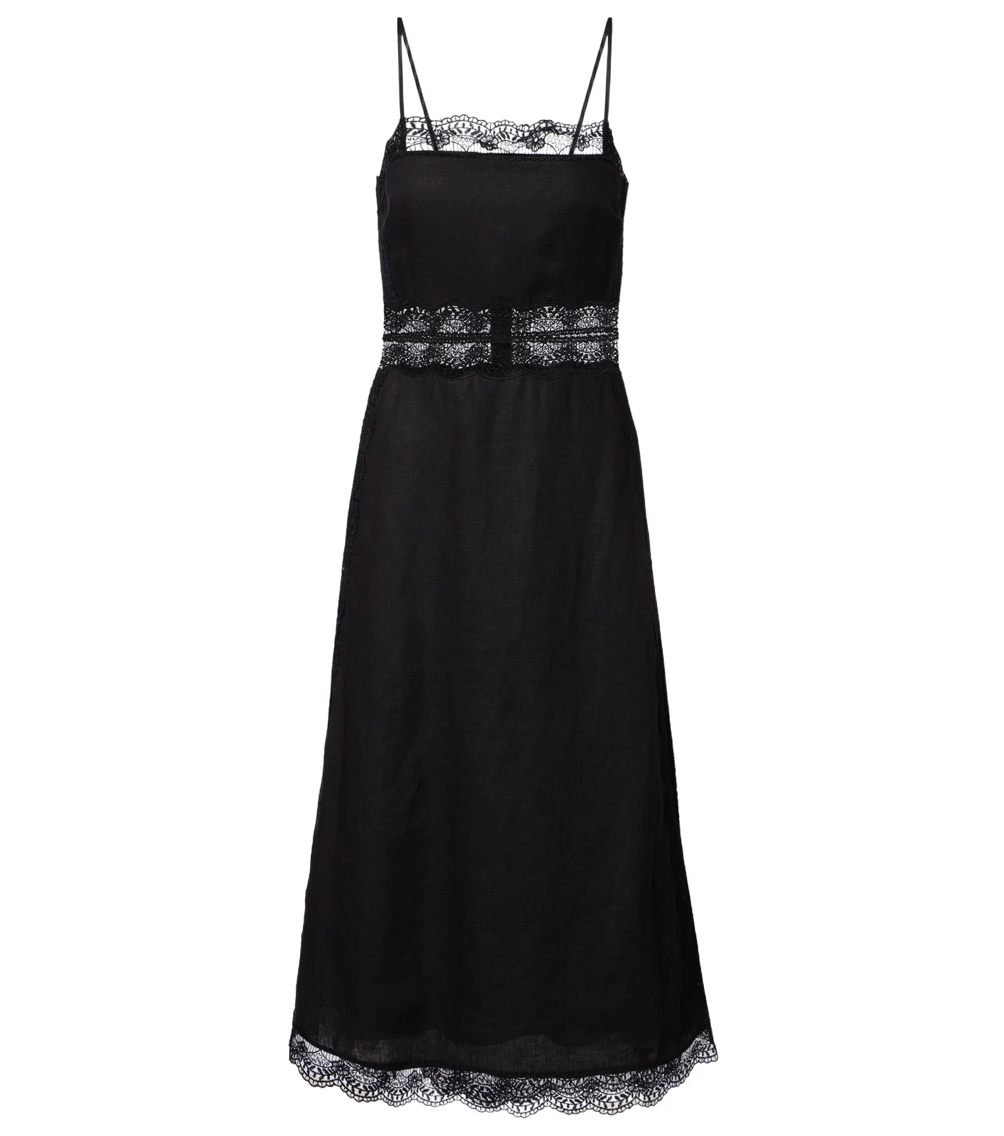 Amalina lace-trimmed linen midi dress Amalina lace-trimmed linen midi dress