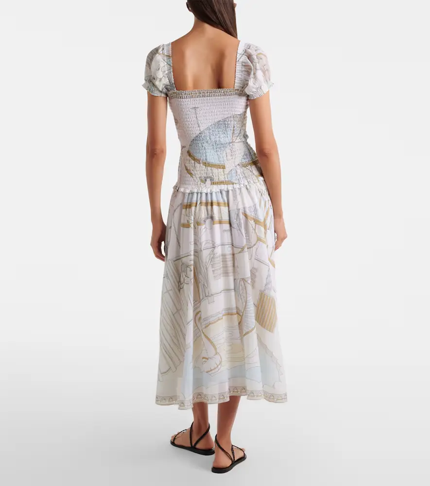 Tory Burch Printed shirred silk and cotton midi dress | Thumbnail 4 Tory Burch Printed shirred silk and cotton midi dress | Thumbnail 4