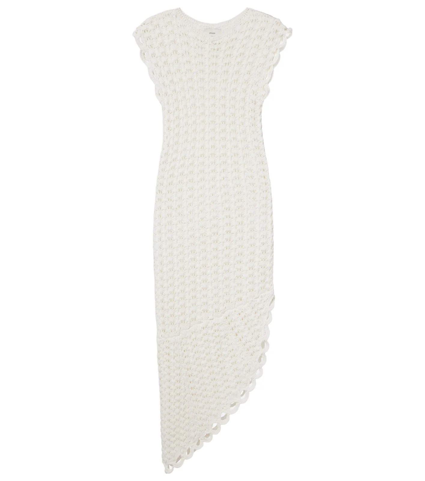 Malena asymmetric scalloped crochet midi dress