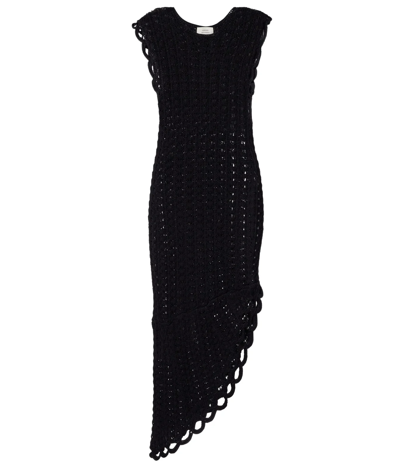 Malena asymmetric scalloped crochet midi dress