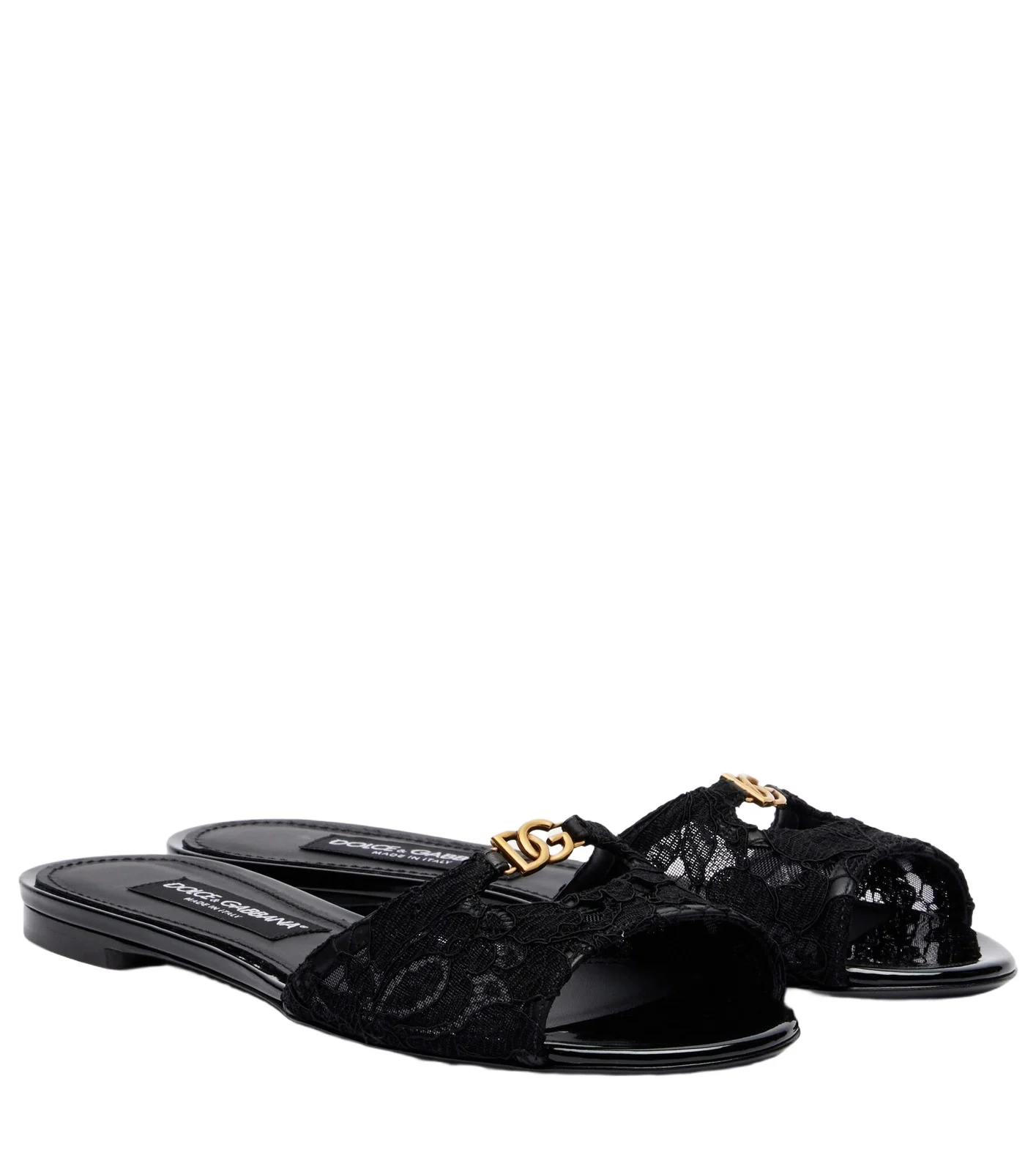 Dolce & Gabbana DG leather-trimmed lace slides