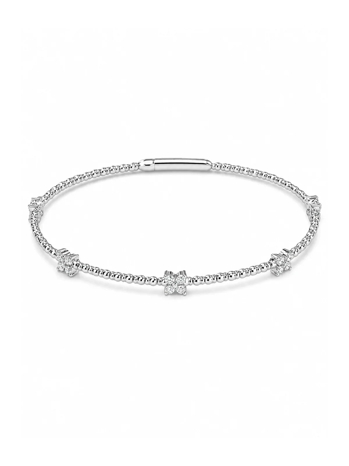 0.56ct Diamond 14K Gold Stationed Flower Flexible Bangle Bracelet