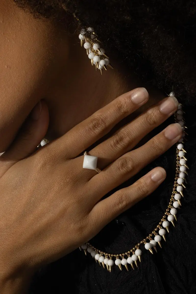 ALETTO BROTHERS White Black Onyx Diamond Piramide Ring | Thumbnail 3