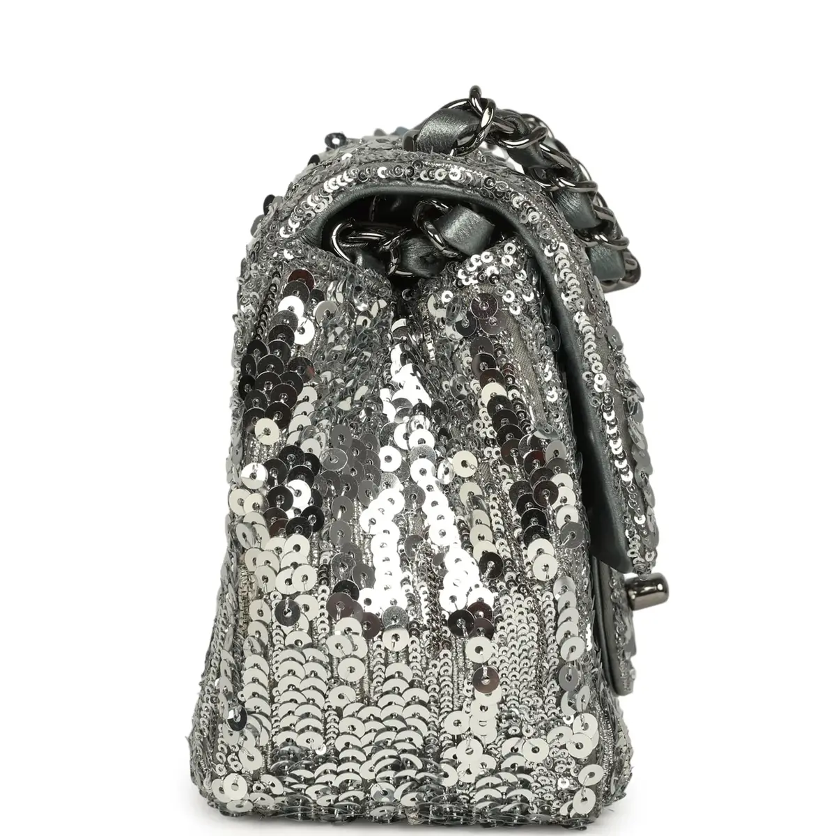 Chanel Chanel Mini Classic Square Flap Bag Metallic Silver Sequins Ruthenium Hardware | Thumbnail 3 Chanel Chanel Mini Classic Square Flap Bag Metallic Silver Sequins Ruthenium Hardware | Thumbnail 3