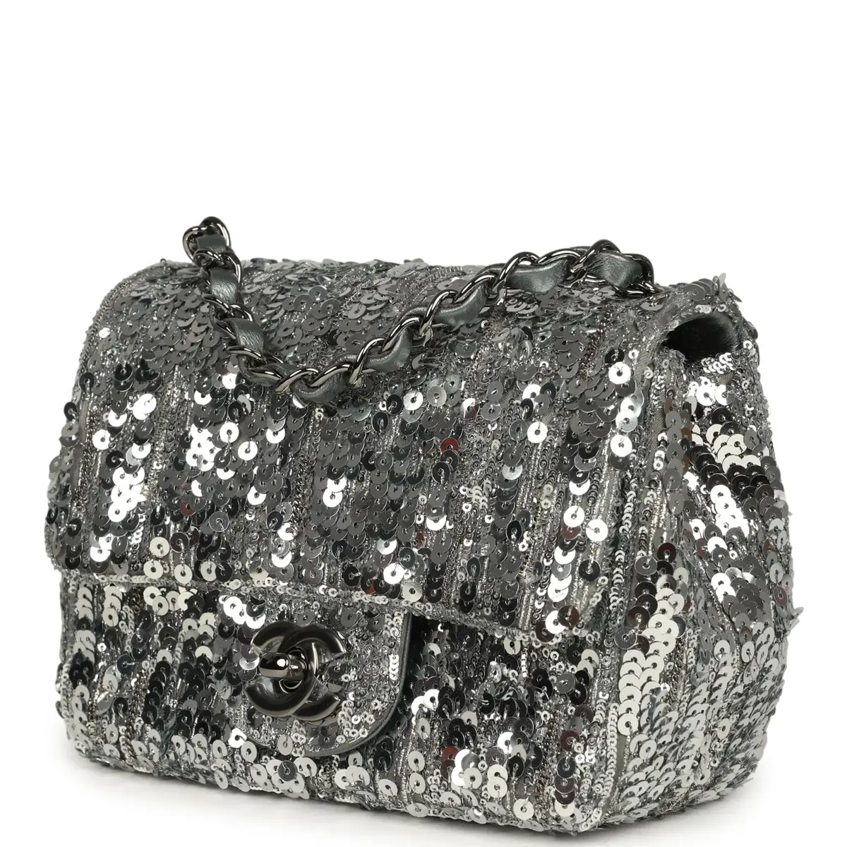Chanel Chanel Mini Classic Square Flap Bag Metallic Silver Sequins Ruthenium Hardware | Thumbnail 5 Chanel Chanel Mini Classic Square Flap Bag Metallic Silver Sequins Ruthenium Hardware | Thumbnail 5