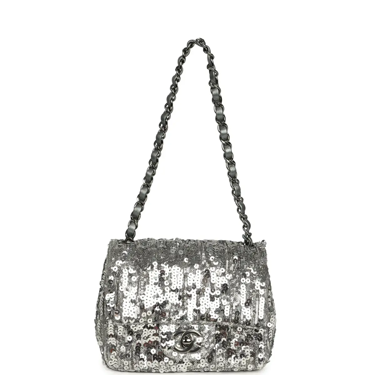 Chanel Chanel Mini Classic Square Flap Bag Metallic Silver Sequins Ruthenium Hardware | Thumbnail 7 Chanel Chanel Mini Classic Square Flap Bag Metallic Silver Sequins Ruthenium Hardware | Thumbnail 7