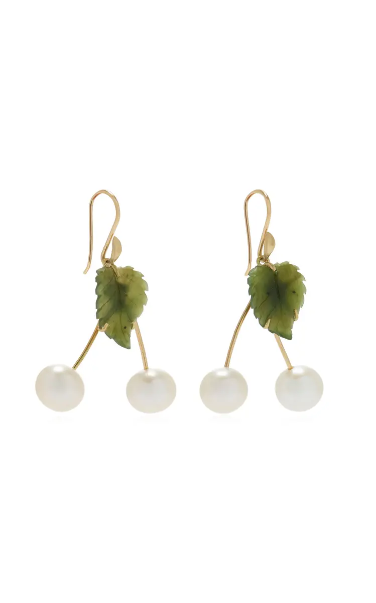 Annette Ferdinandsen Fancy Cherry 18K Yellow Gold Pearl and Jade Earrings | Thumbnail 3