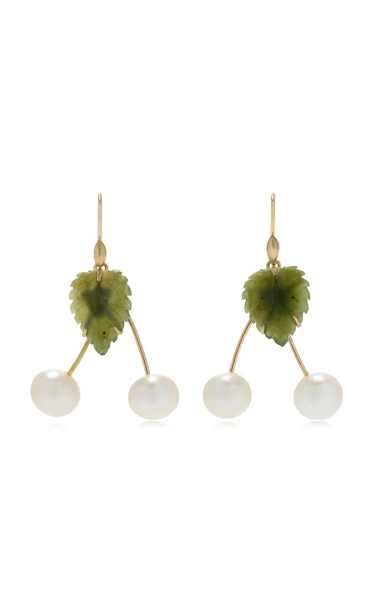 Annette Ferdinandsen Fancy Cherry 18K Yellow Gold Pearl and Jade Earrings | Thumbnail 4
