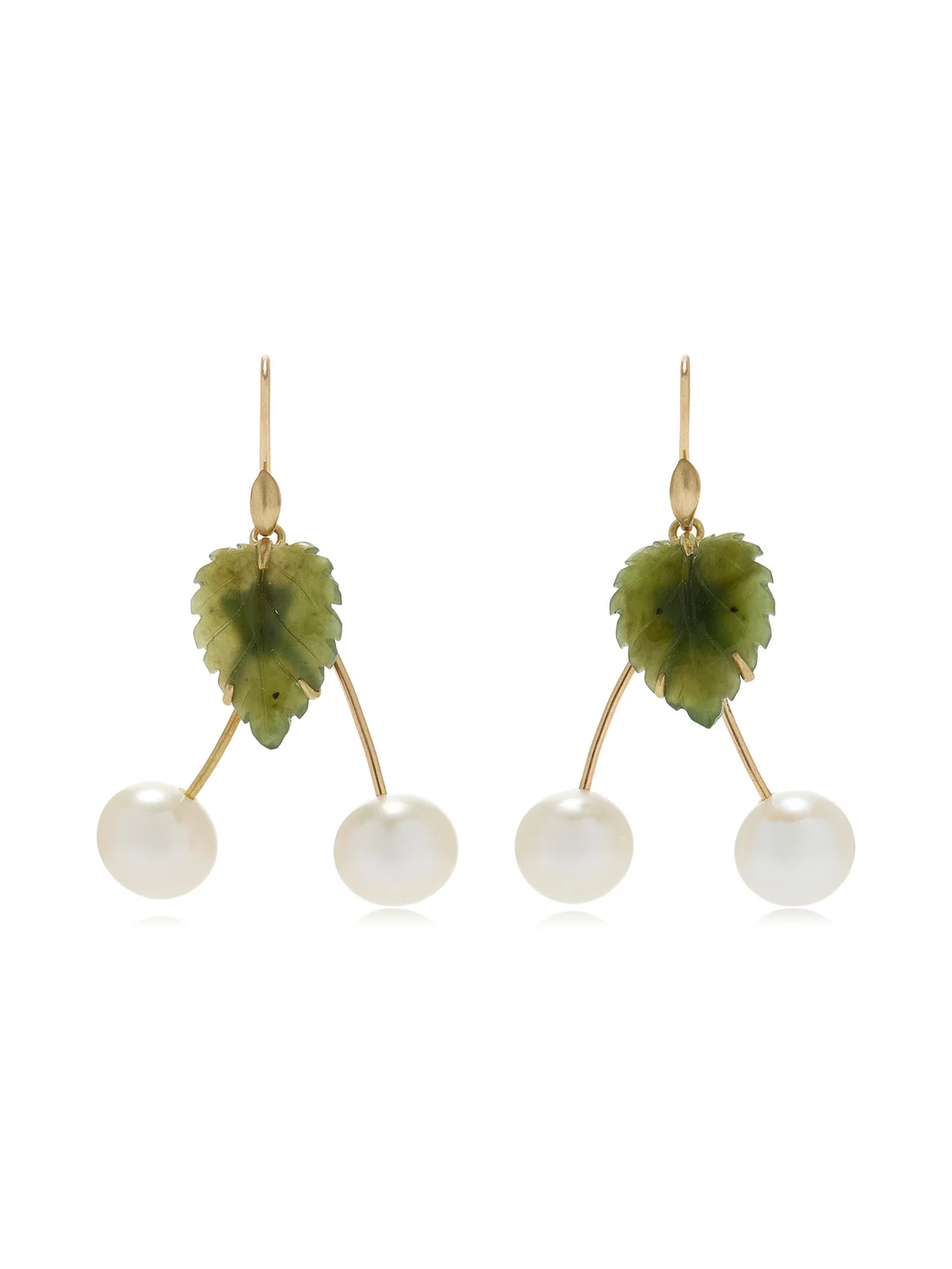 Annette Ferdinandsen Fancy Cherry 18K Yellow Gold Pearl and Jade Earrings