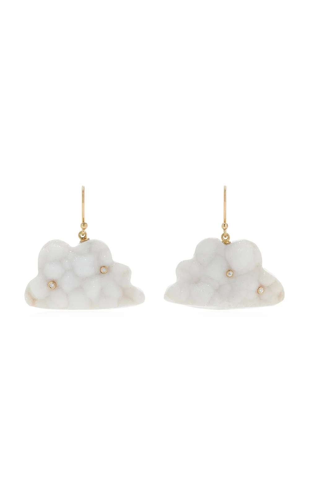 Annette Ferdinandsen Daydreamer Cloud 18K Yellow Gold Diamond and Chalcedony Drusy Earrings