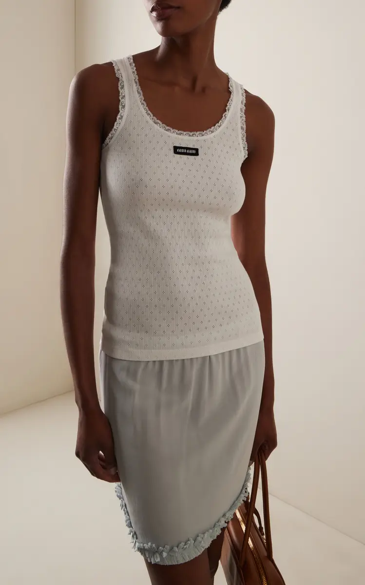 Miu Miu Pointelle Knitted Cotton Tank Top | Thumbnail 2 Miu Miu Pointelle Knitted Cotton Tank Top | Thumbnail 2