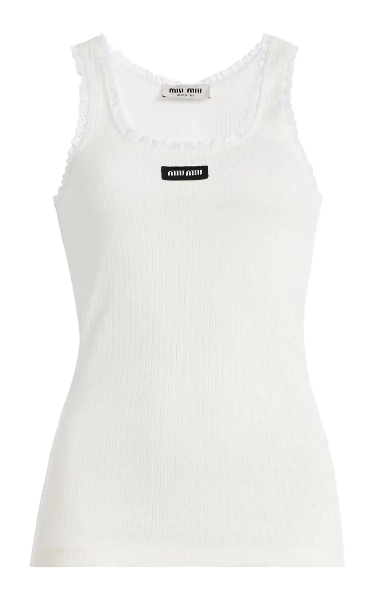 Miu Miu Pointelle Knitted Cotton Tank Top | Thumbnail 7 Miu Miu Pointelle Knitted Cotton Tank Top | Thumbnail 7