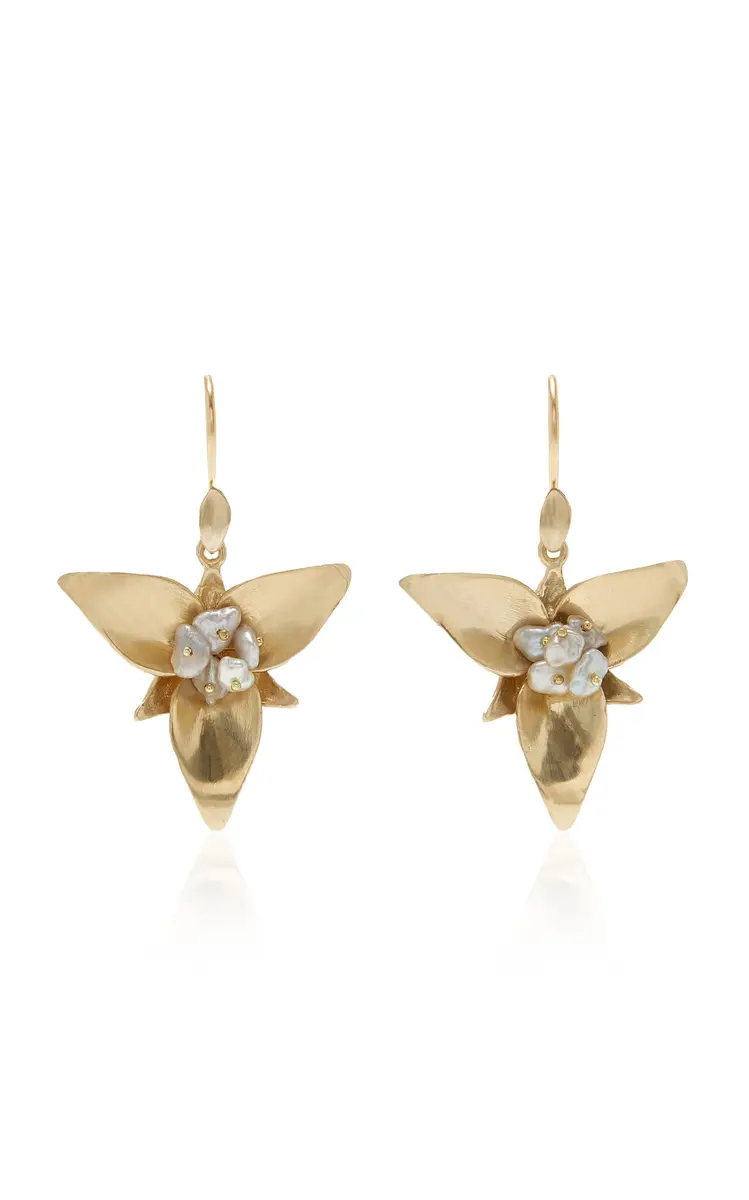 Annette Ferdinandsen Large Trillium 14K Gold Pearl Earrings