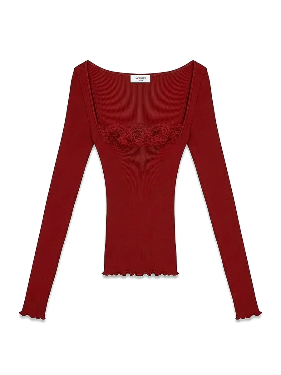 Saint Laurent Lace-Trimmed Silk Top | Image 1 Saint Laurent Lace-Trimmed Silk Top | Image 1