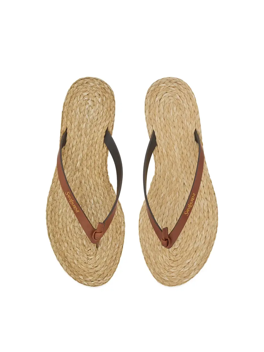 Saint Laurent Leather and Raffia Flip Flops | Thumbnail 2 Saint Laurent Leather and Raffia Flip Flops | Thumbnail 2
