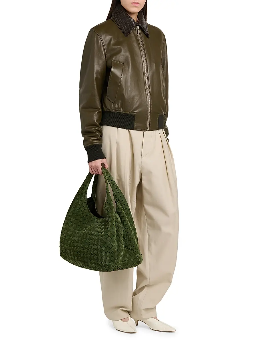 Bottega Veneta Women's Campana Large Intrecciato-Suede Shoulder Bag | Thumbnail 2 Bottega Veneta Women's Campana Large Intrecciato-Suede Shoulder Bag | Thumbnail 2