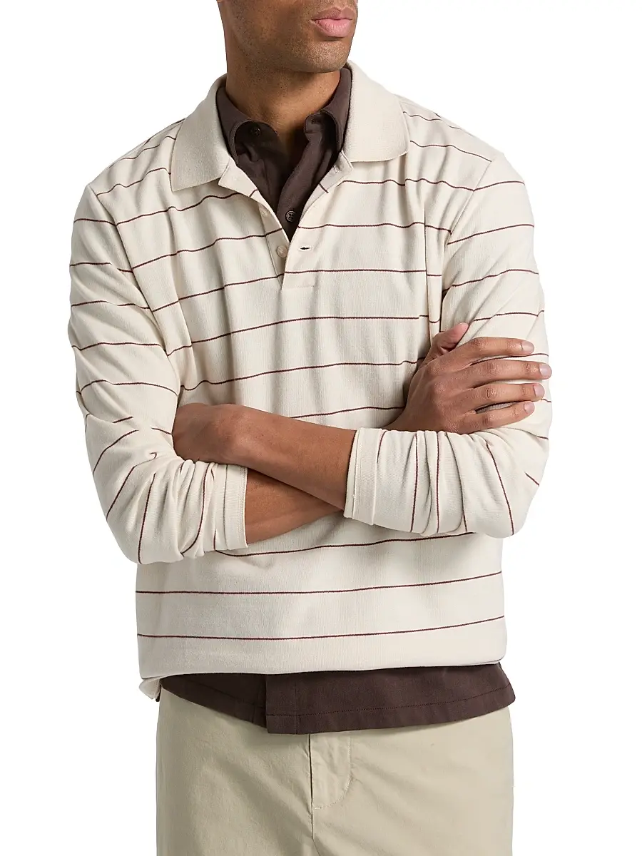 Vince Men's Striped Long-Sleeve Polo Shirt | Thumbnail 3 Vince Men's Striped Long-Sleeve Polo Shirt | Thumbnail 3