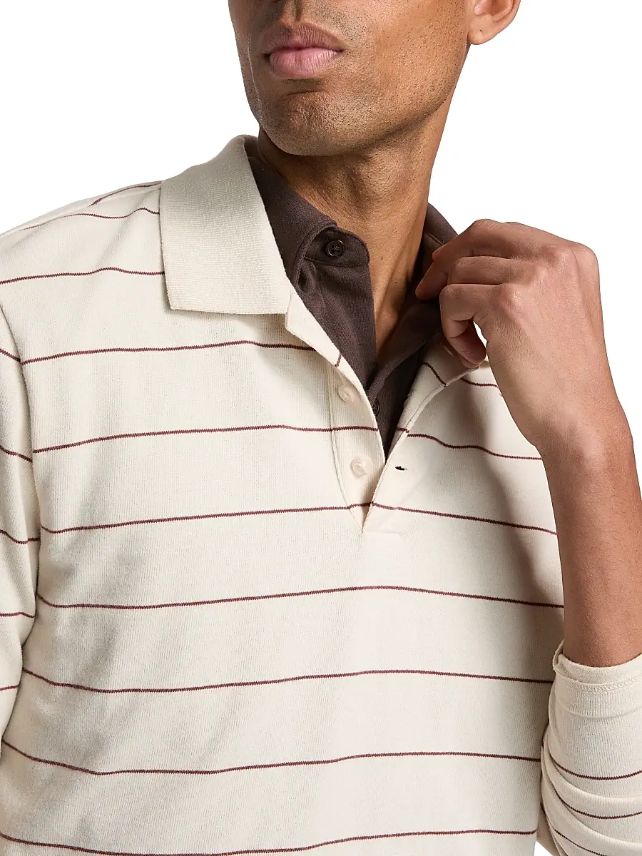 Vince Men's Striped Long-Sleeve Polo Shirt | Thumbnail 6 Vince Men's Striped Long-Sleeve Polo Shirt | Thumbnail 6