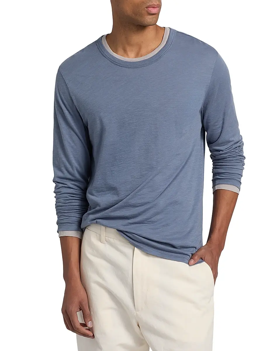 Vince Men's Fine Slub Cotton Double-Layer Crewneck T-Shirt | Thumbnail 3 Vince Men's Fine Slub Cotton Double-Layer Crewneck T-Shirt | Thumbnail 3