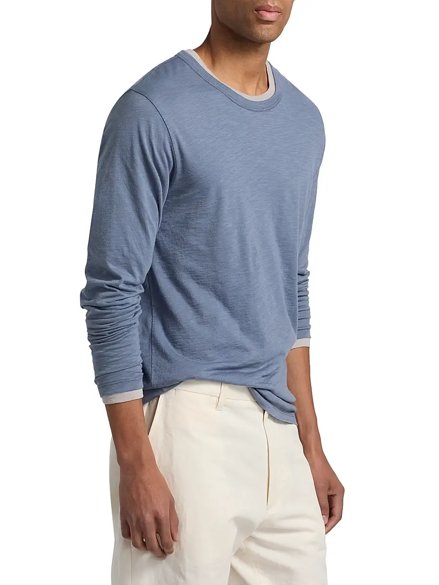 Vince Men's Fine Slub Cotton Double-Layer Crewneck T-Shirt | Thumbnail 4 Vince Men's Fine Slub Cotton Double-Layer Crewneck T-Shirt | Thumbnail 4