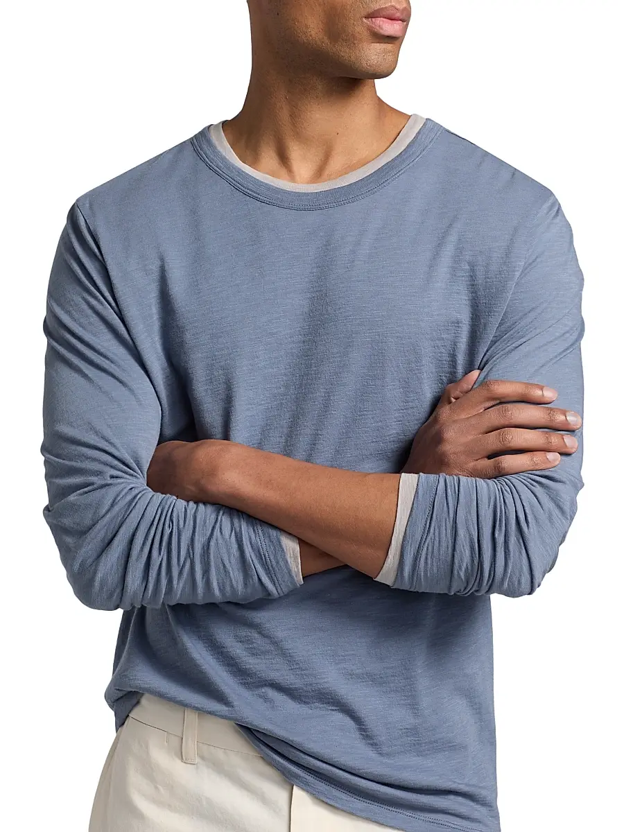Vince Men's Fine Slub Cotton Double-Layer Crewneck T-Shirt | Thumbnail 6 Vince Men's Fine Slub Cotton Double-Layer Crewneck T-Shirt | Thumbnail 6