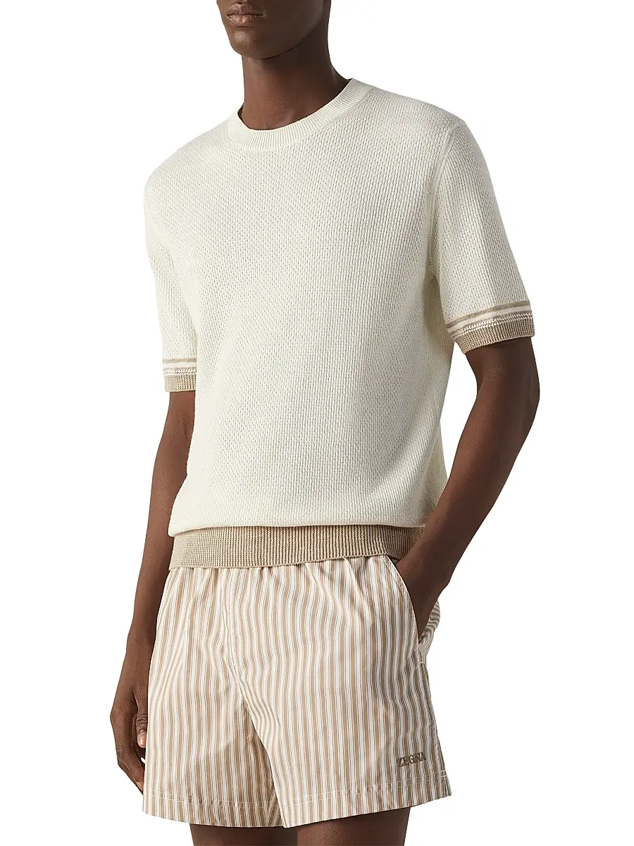 Zegna Men's Silk Linen and Cashmere Crewneck T-Shirt | Thumbnail 2 Zegna Men's Silk Linen and Cashmere Crewneck T-Shirt | Thumbnail 2