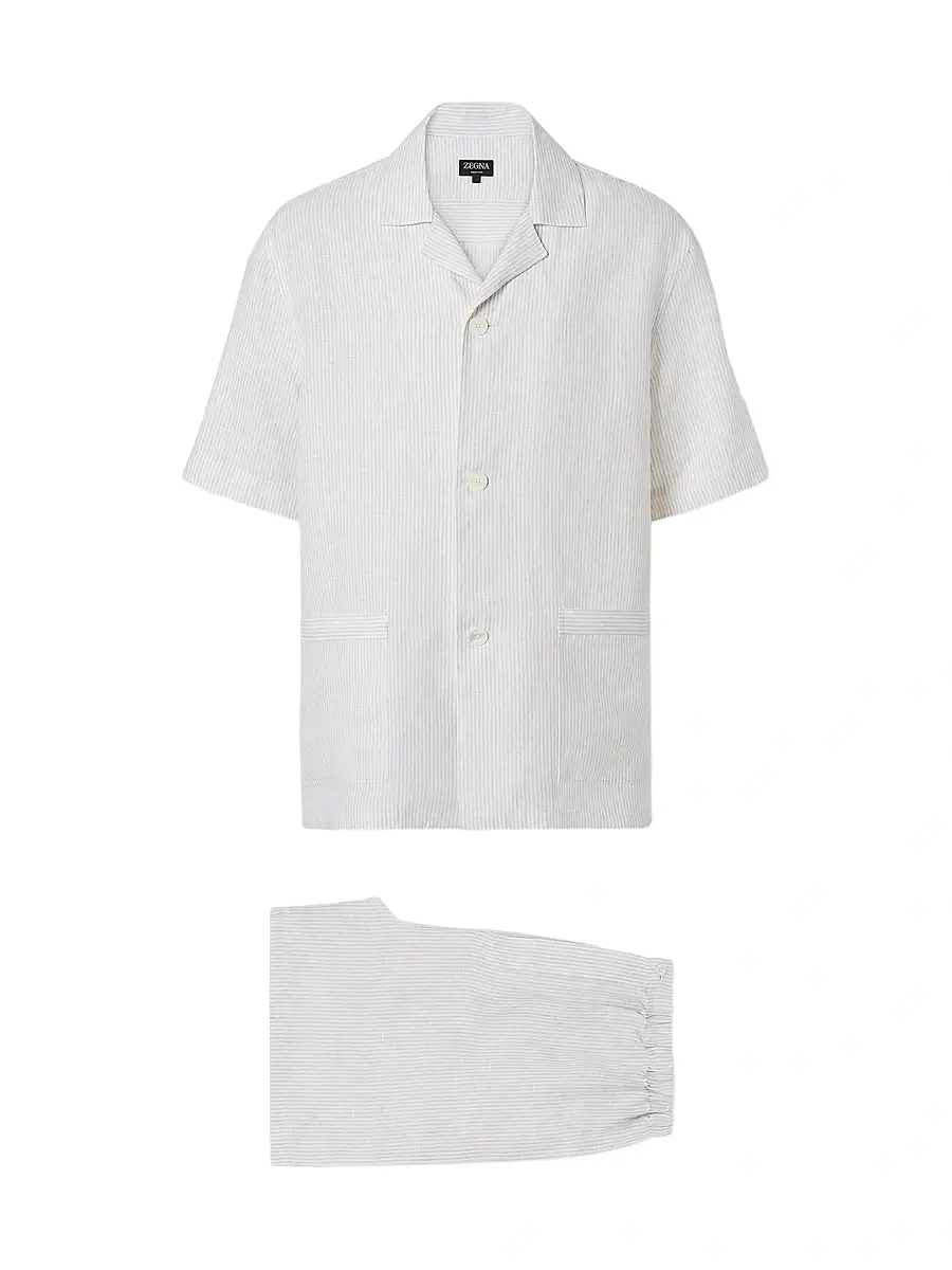 ZEGNA Men's Oasi Lino Pajamas - Light Taupe White | Image 1 ZEGNA Men's Oasi Lino Pajamas - Light Taupe White | Image 1