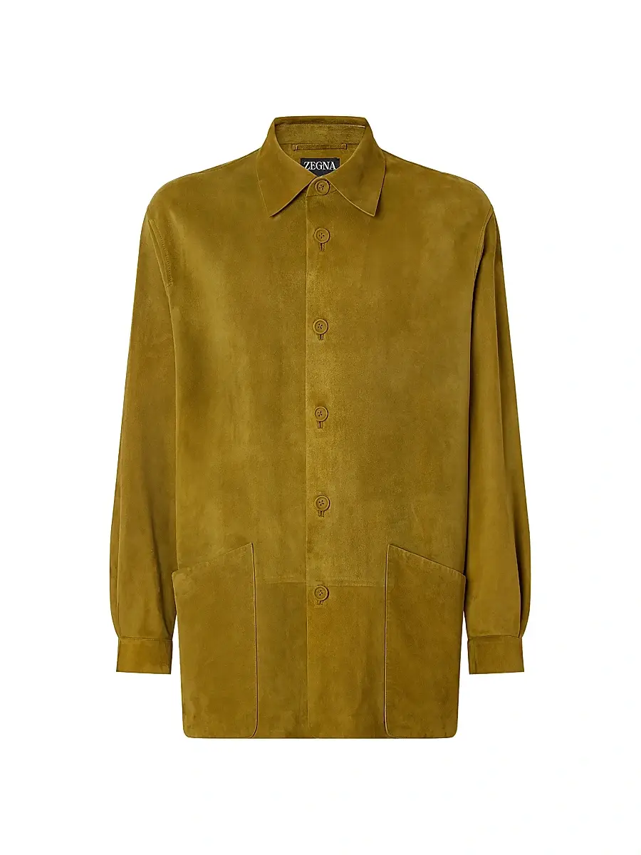 Zegna Men's Leather Overshirt - Olive Green - Size 46 | Image 1 Zegna Men's Leather Overshirt - Olive Green - Size 46 | Image 1