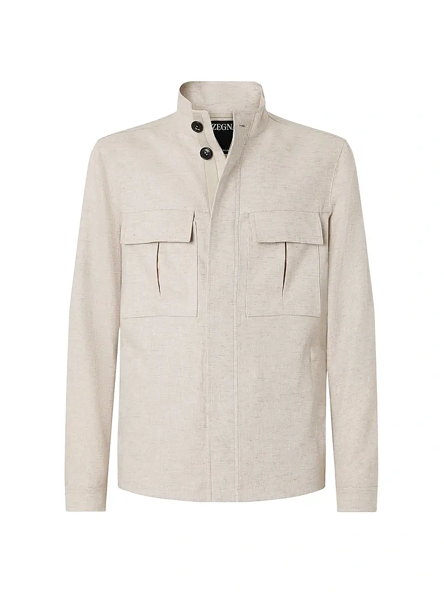ZEGNA Men's Oasi Lino Field Jacket - Light Taupe | Image 1 ZEGNA Men's Oasi Lino Field Jacket - Light Taupe | Image 1