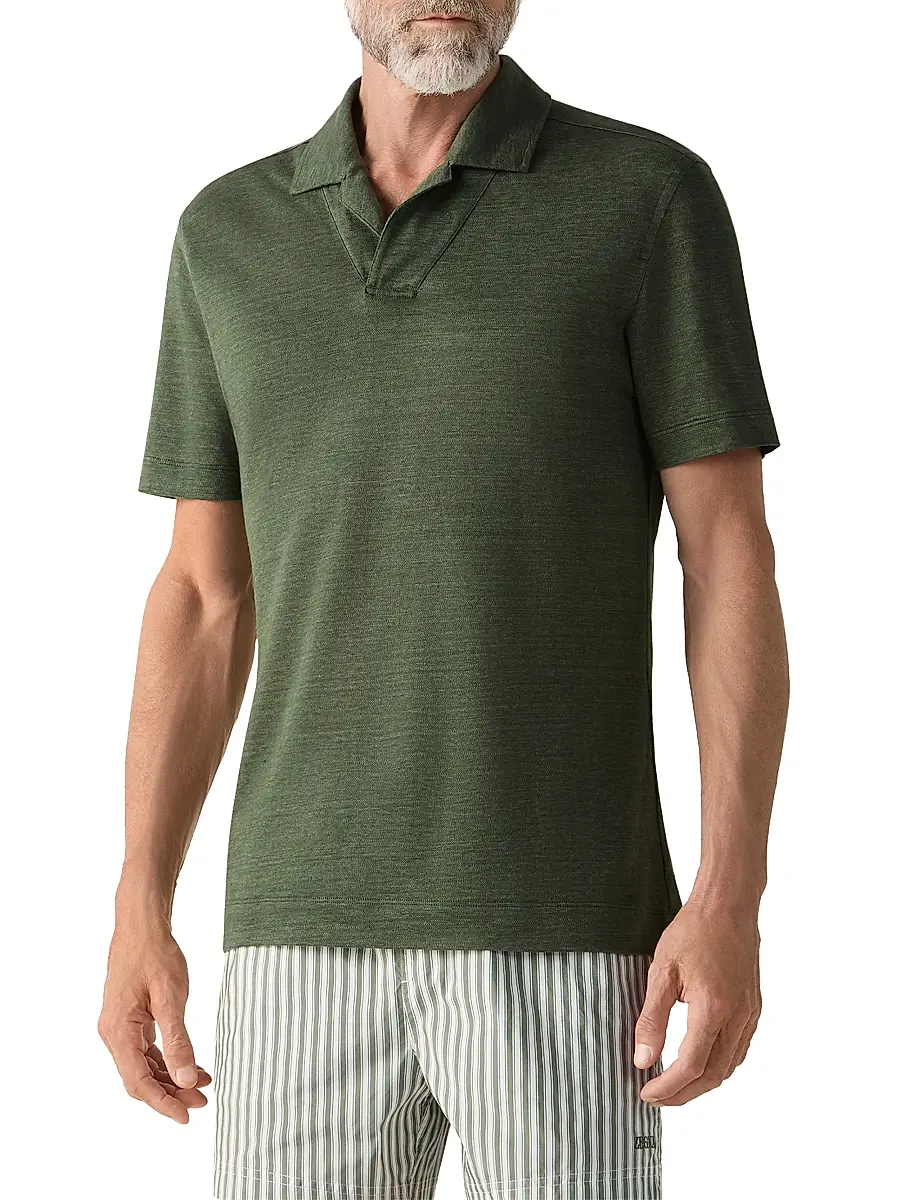Zegna Men's Oasi Lino Polo Shirt | Thumbnail 2 Zegna Men's Oasi Lino Polo Shirt | Thumbnail 2