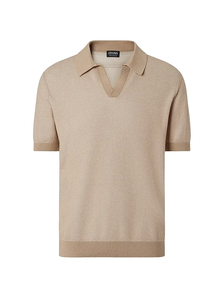 ZEGNA Men's Cotton Polo Shirt - Light Taupe | Image 1 ZEGNA Men's Cotton Polo Shirt - Light Taupe | Image 1