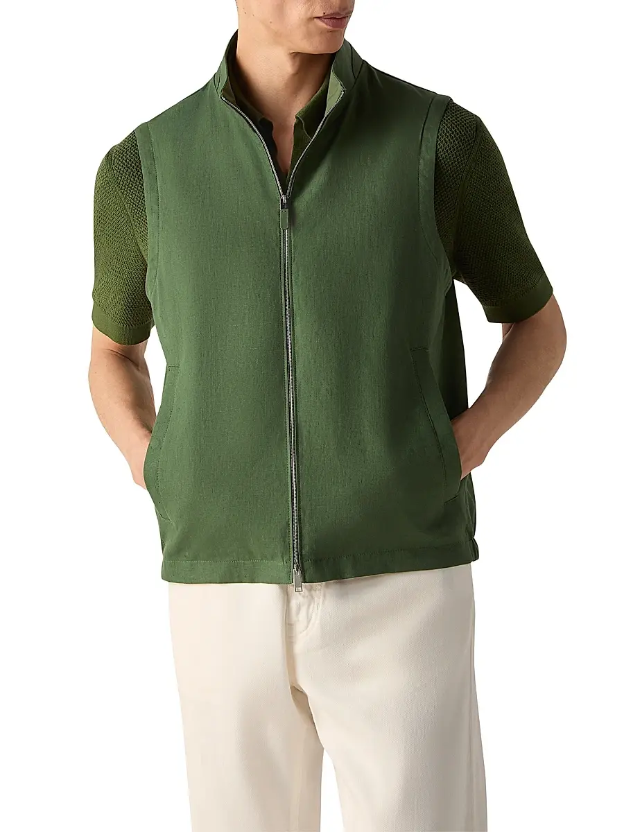 Zegna Men's Oasi Lino Vest | Thumbnail 2