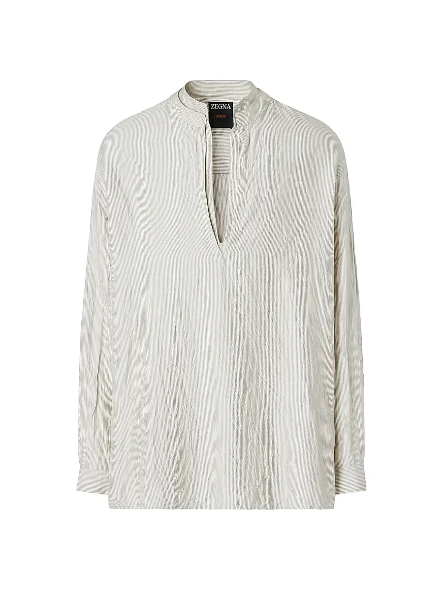 ZEGNA Men's Striped Silk Shirt - White Grey | Image 1 ZEGNA Men's Striped Silk Shirt - White Grey | Image 1